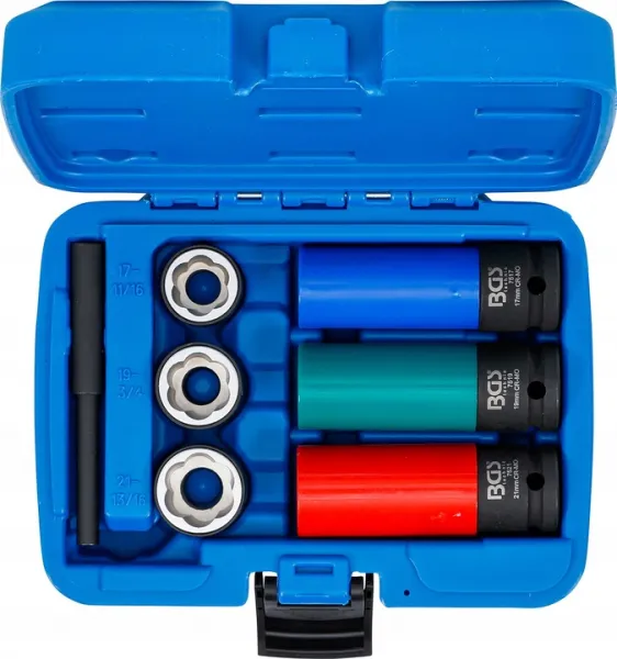 BGS Technics Sada nástrčných hlavíc so špirálovým profilom / skrutkovač a sada nástrčných hlavíc  12,5 mm (1/2") | 17 / 19 / 21 mm | 7-dielna BGS 7510