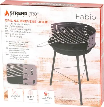 Gril Strend Pro Fabio, BBQ, na drevené uhlie, 38x38x55 cm