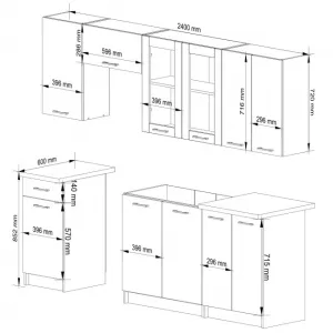 Ak furniture Kuchyňská linka Olivie 2,4 m H720 prosklená bílá/dub sonoma