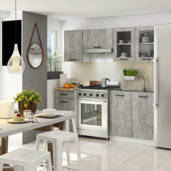 Ak furniture Kuchyňská linka Olivie 1,8 m prosklená beton