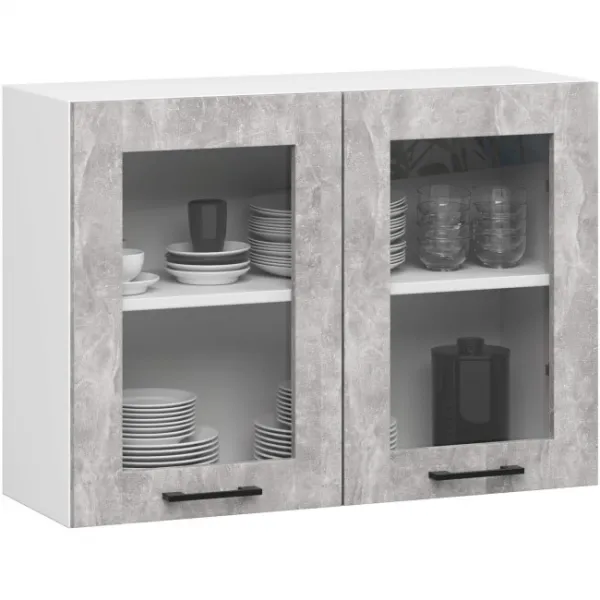 Ak furniture Kuchyňská linka Olivie 2,4 m prosklená beton