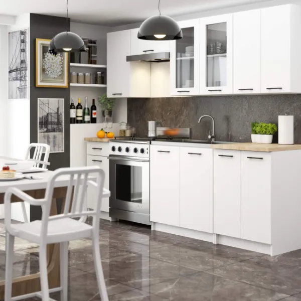 Ak furniture Kuchyňská linka Olivie 2,4 m H720 prosklená bílá/dub sonoma