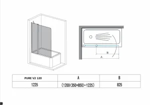 H K - Vaňová zástena PURE V2 120x140 - dvojdielna s pevným dielom, číre sklo PUREV2120