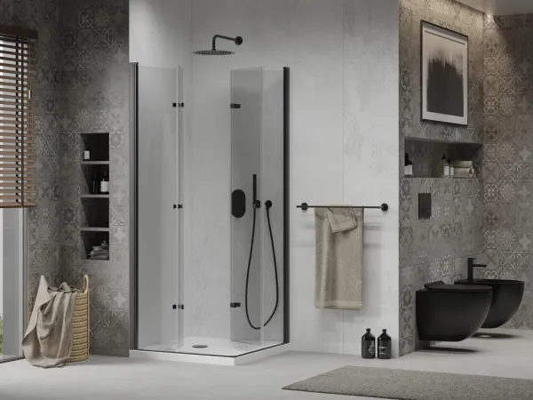 MEXEN/S - Lima Duo sprchovací kút 80 x 80, transparent, čierna + vanička so sifónom 856-080-080-70-02-4010B