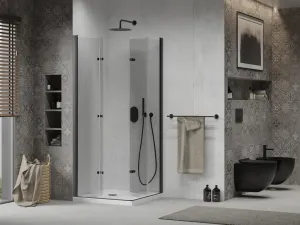 MEXEN/S - Lima Duo sprchovací kút 80 x 80, transparent, čierna + vanička so sifónom 856-080-080-70-02-4010B