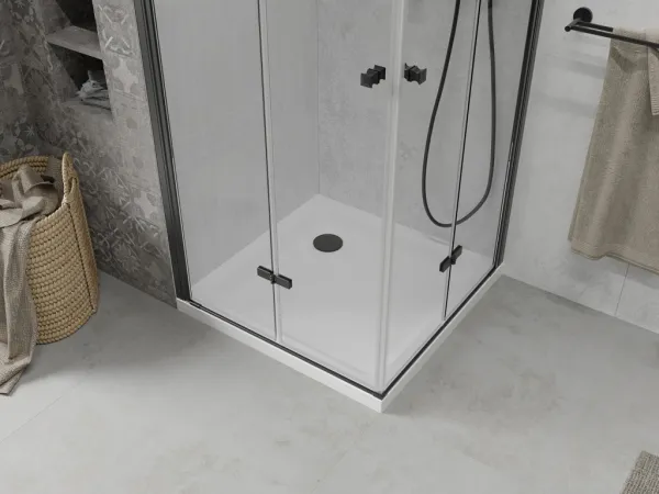 MEXEN/S - Lima Duo sprchovací kút 80 x 80, transparent, čierna + vanička so sifónom 856-080-080-70-02-4010B