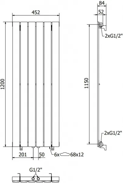 MEXEN - Boston vykurovací rebrík/radiátor 1200 x 452 mm, 611 W, antracit W213-1200-452-00-66