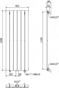 MEXEN - Boston vykurovací rebrík/radiátor 1200 x 452 mm, 611 W, antracit W213-1200-452-00-66
