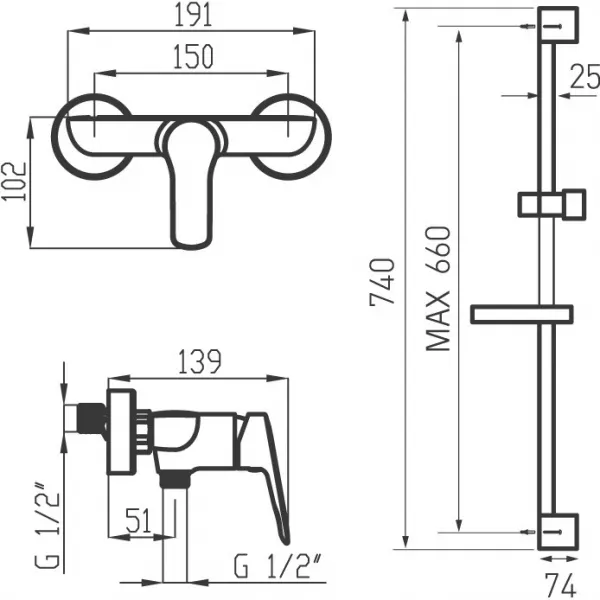 NOVASERVIS - Kúpeľňová súprava sprchová Metalia 54, chróm 54061KIT,0