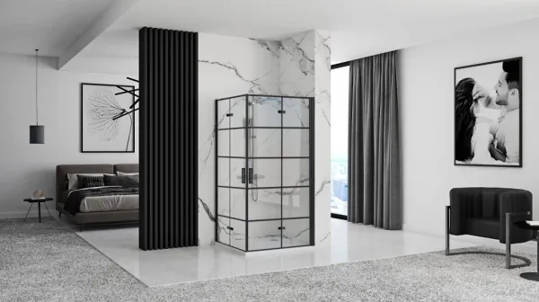 REA/S - Sprchovací kút Moliere dvere / dvere 90x90 BLACK MOLDD090090B