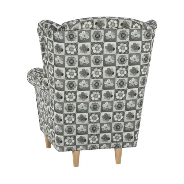 KONDELA Astrid kreslo (ušiak) s taburetkou vzor patchwork N1