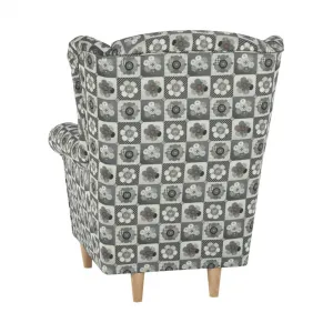 KONDELA Astrid kreslo (ušiak) s taburetkou vzor patchwork N1