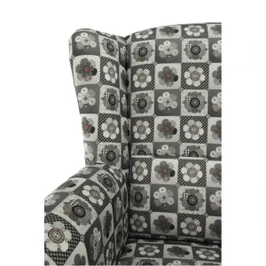 KONDELA Astrid kreslo (ušiak) s taburetkou vzor patchwork N1
