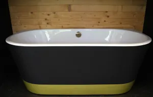 BESCO - Voľne stojaca vaňa VICA NEW s pásom, sifón s prepadom - Farba - Čierna matná tmavá, Farba sifónu - Zlatá, Rozmer vane - 160 × 80 cm VANVIC160NMZN