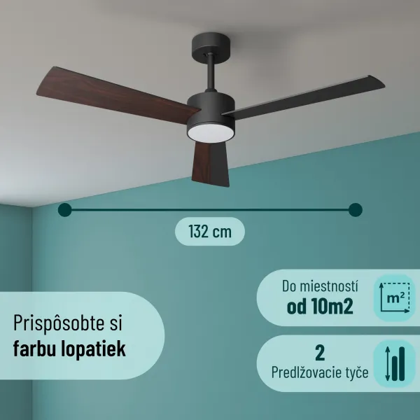 Noaton 13132BBD Lepus, biela a svetlo hnedá, stropný ventilátor so svetlomm