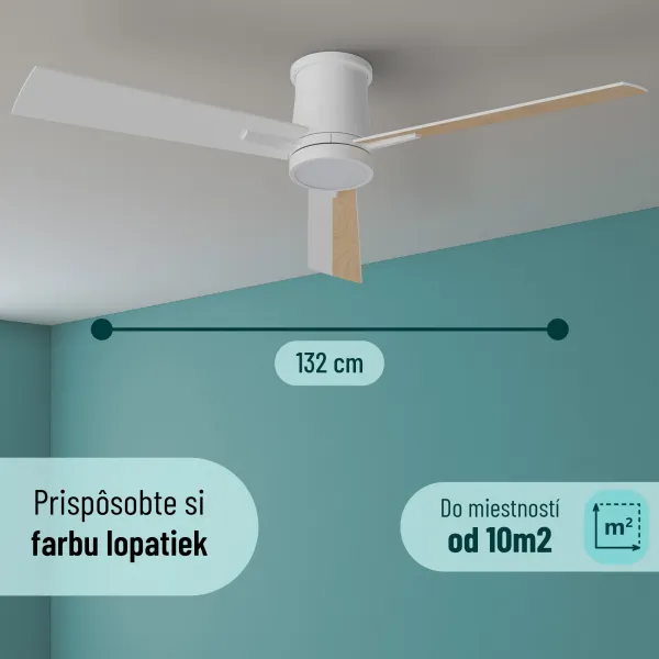 Noaton 16132WWL Rhea, biela a svetlo hnedá, stropný ventilátor so svetlom