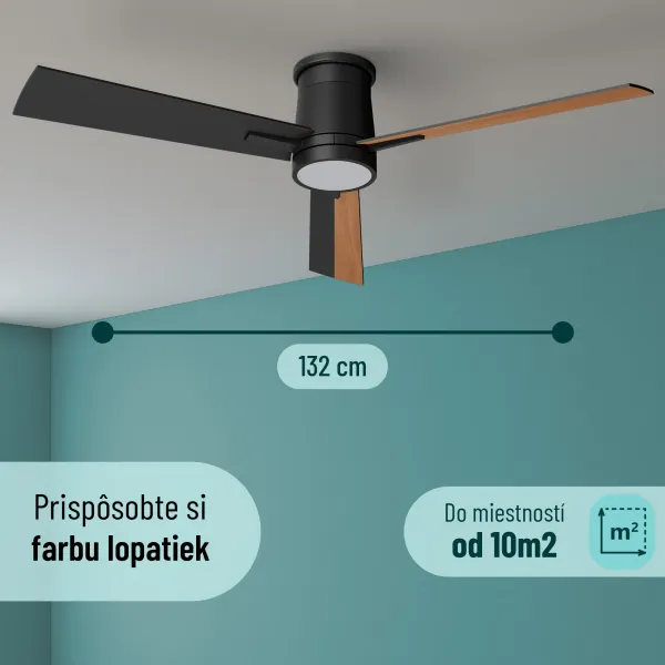 Noaton 16132WWL Rhea, čierna a tmavo hnedá, stropný ventilátor so svetlom