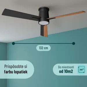Noaton 16132WWL Rhea, čierna a tmavo hnedá, stropný ventilátor so svetlom