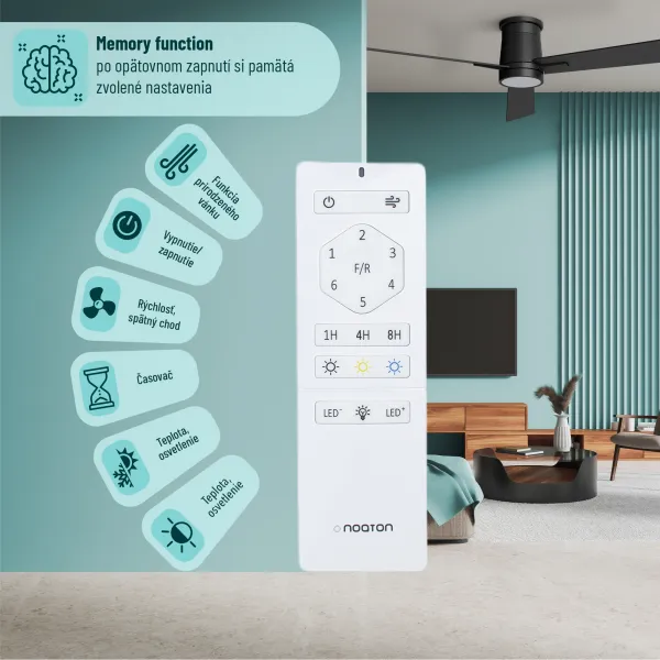 Noaton 16132WWL Rhea, čierna a tmavo hnedá, stropný ventilátor so svetlom