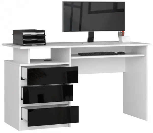 Ak furniture Volně stojící psací stůl CLP 135 cm bílý/černý lesk