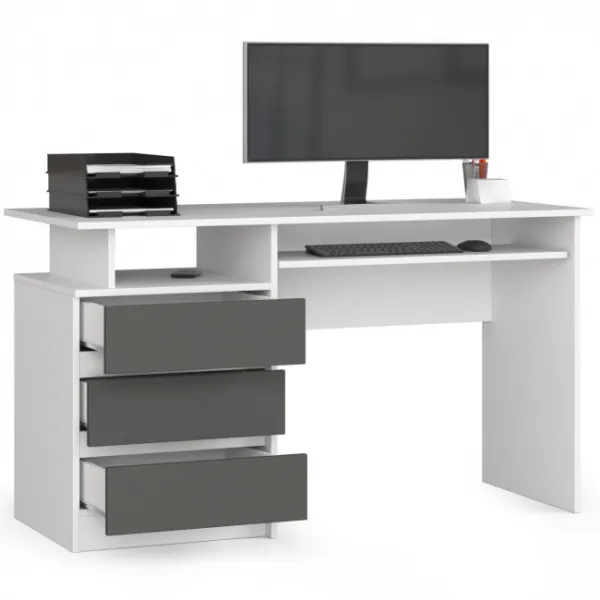 Ak furniture Volně stojící psací stůl CLP 135 cm bílý/grafitově šedý