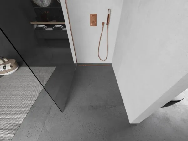 MEXEN/S - Kioto L Sprchová zástena WALK-IN 75 x 200, transparent, meď kartáčovaná 800-075-103-65-00