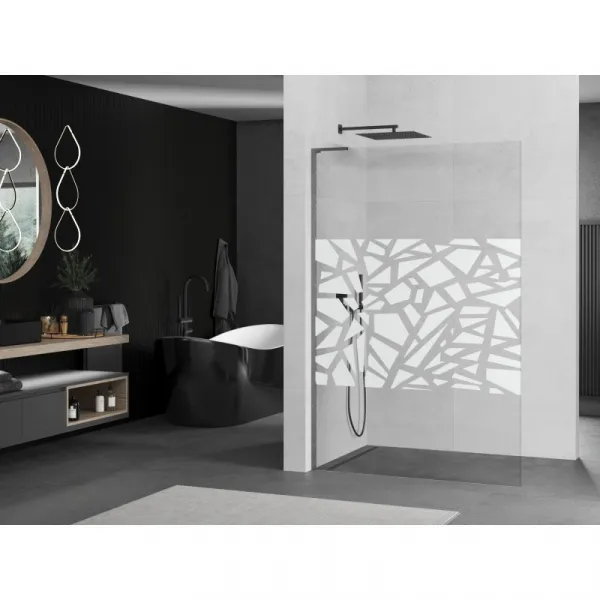 MEXEN/S - Kioto L Sprchová zástena WALK-IN 110 x 200, biely vzor, grafit kartáčovaná 800-110-103-66-85