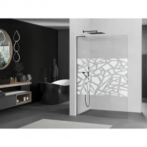 MEXEN/S - Kioto L Sprchová zástena WALK-IN 110 x 200, biely vzor, grafit kartáčovaná 800-110-103-66-85