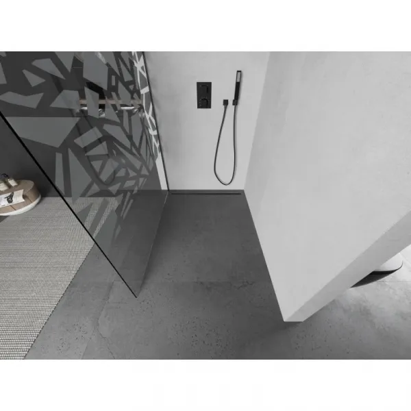 MEXEN/S - Kioto L Sprchová zástena WALK-IN 80 x 200, biely vzor, grafit kartáčovaná 800-080-103-66-85