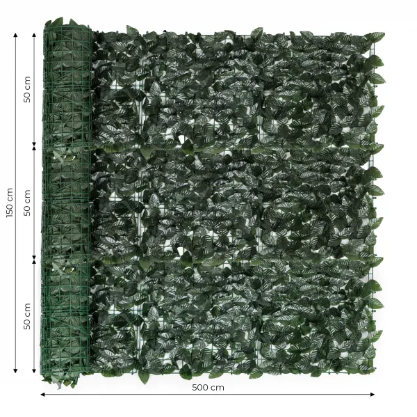 Umelý živý plot z brečtanu, 500x50 cm, zelený balkónový kryt, maskovanie
