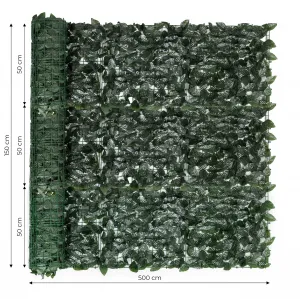 Umelý živý plot z brečtanu, 500x50 cm, zelený balkónový kryt, maskovanie