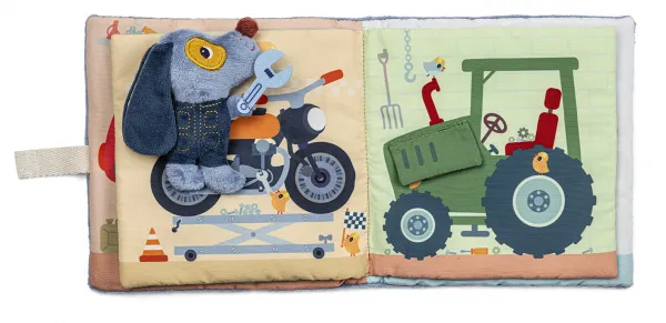 Lilliputiens - textilná knižka - psík Jules v garáži