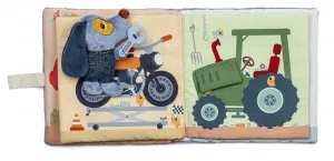 Lilliputiens - textilná knižka - psík Jules v garáži