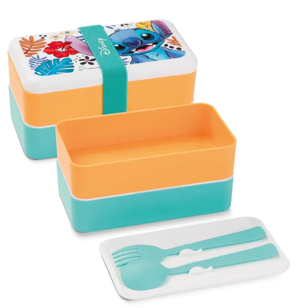 Egan Svačinový box Stitch, dvoupatrový s příborem