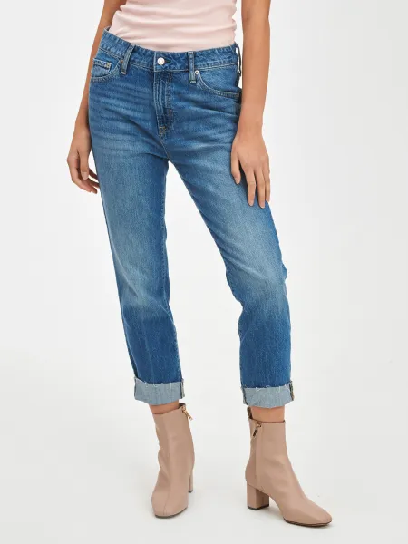 Modré dámské džíny GAP Mid rise universal slim boyfriend jeans