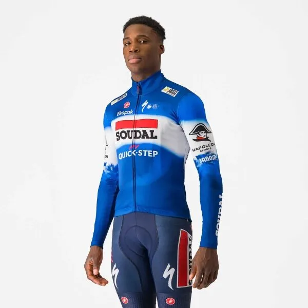 Castelli QUICK STEP LS THERMAL Pánsky cyklistický dres, modrá, veľkosť