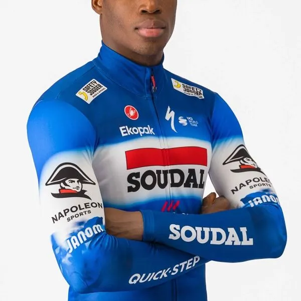 Castelli QUICK STEP LS THERMAL Pánsky cyklistický dres, modrá, veľkosť