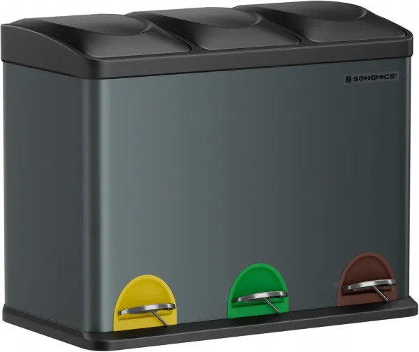 SONGMICS Odpadkový kôš na triedený odpad zeleno-sivý 3 x 15l