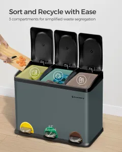SONGMICS Odpadkový kôš na triedený odpad zeleno-sivý 3 x 15l