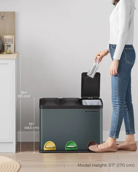SONGMICS Odpadkový kôš na triedený odpad zeleno-sivý 3 x 15l