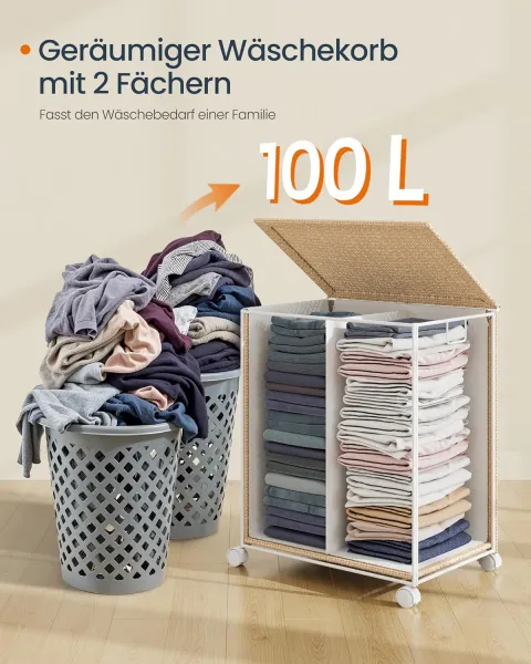 SONGMICS Pohyblivý koš na bielizeň 2D 100 l béžová