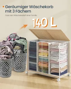 SONGMICS Pohyblivý koš na bielizeň 3D 140 l béžová