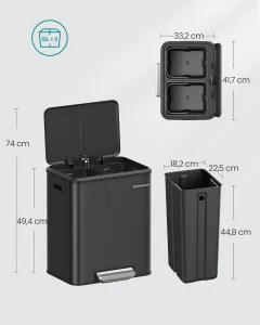 SONGMICS Kôš na triedený odpad 2 x 15 l čierna