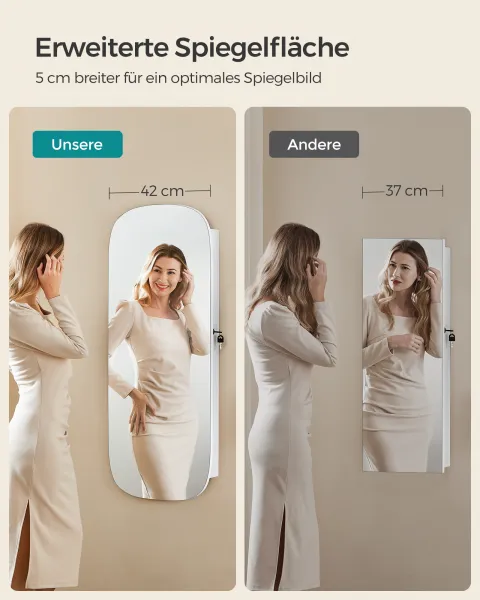 SONGMICS Závesná šperkovnica s oválnym zrkadlom biela