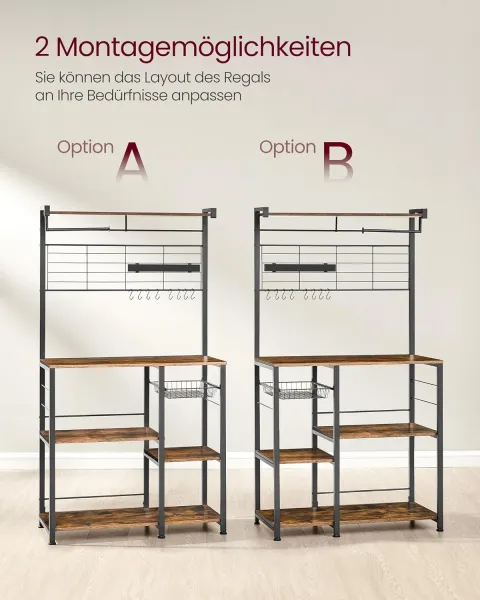 VASAGLE Kuchynský regál s magnetickým držiakom nožov 90 x 167 x 42 cm