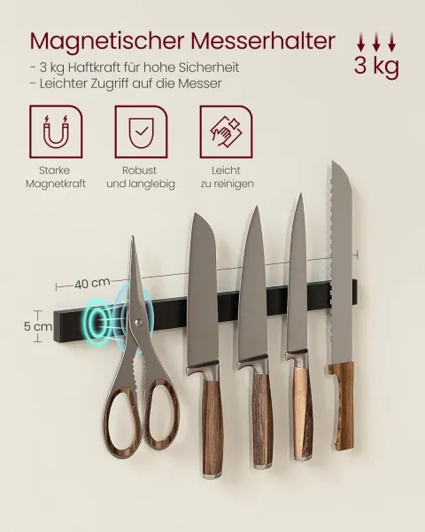 VASAGLE Kuchynský regál s magnetickým držiakom nožov 90 x 167 x 42 cm