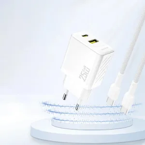 Dudao A26T GaN sieťová nabíjačka USB / USB-C 25W, biela