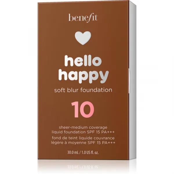 Benefit Hello Happy Soft Blur Foundation tekutý mejkap s matným finišom SPF 15 odtieň 10 Deep Warm 30 ml