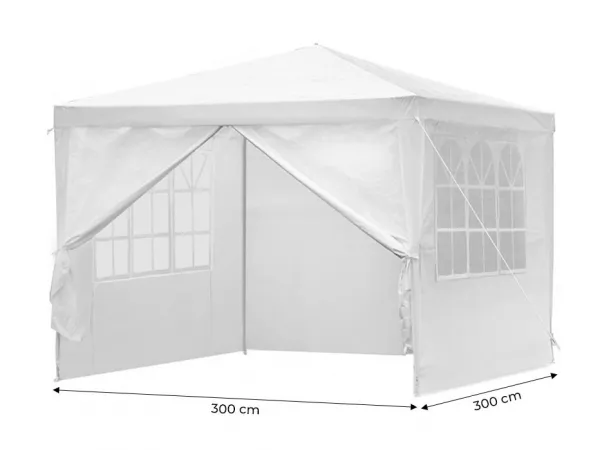 Záhradný komerčný pavilón, 3x3 m, 4 steny, biely,