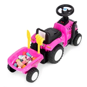 MULTISTORE Dětské odrážedlo TRACTOR s vozíkem růžové